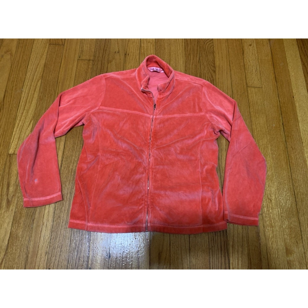 Fresh Produce Jacket Women's Small Full Zip Velour Coral Pink Color Y2K Vibes